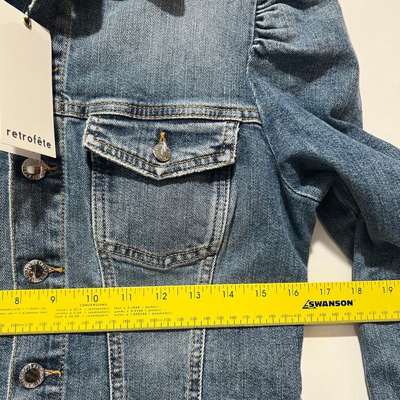 Retrofete Sibi Puff-Sleeve Denim Mini Dress Size L NWT - Picture 8 of 13